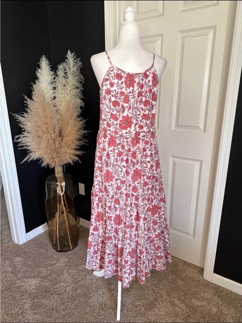 Madison Mathews 100% Cotton Pink Floral Maxi Dress size XS/Small - Picture 9 of 12